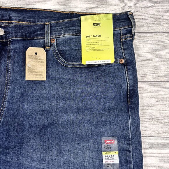 Levis 502 Taper Big & Tall Jeans 46x30 Levis Flex Stretch Denim Mens Classic Fit - Picture 10 of 14
